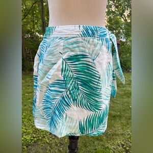 TAHARI Womens 100% Linen Palm Leaf Wrap Mini Skirt With Elastic Back Size M
